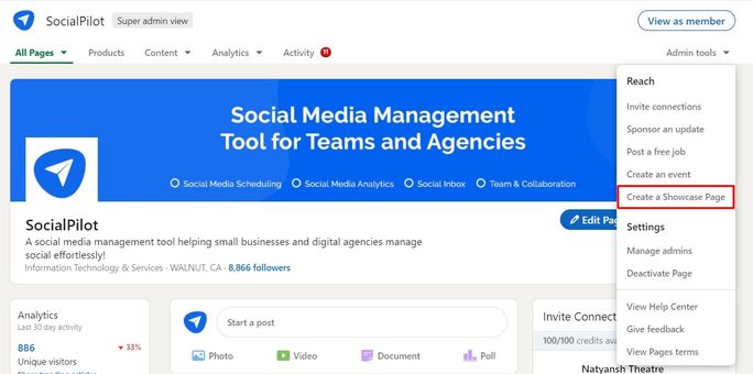 Create Linkedin showcase page Create Linkedin showcase page