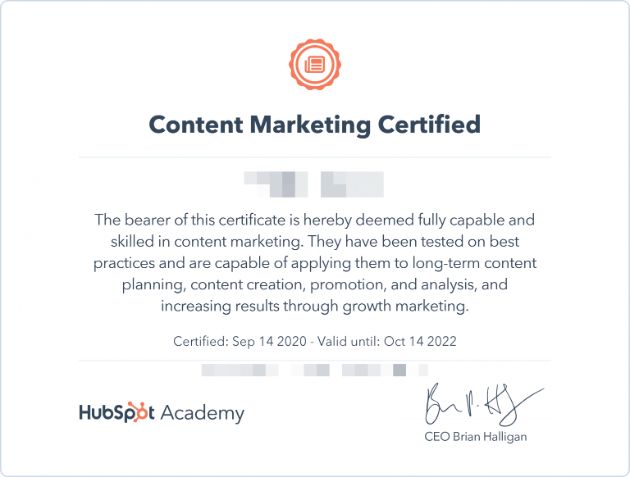 HubSpot Content Marketing Certification HubSpot Content Marketing Certification