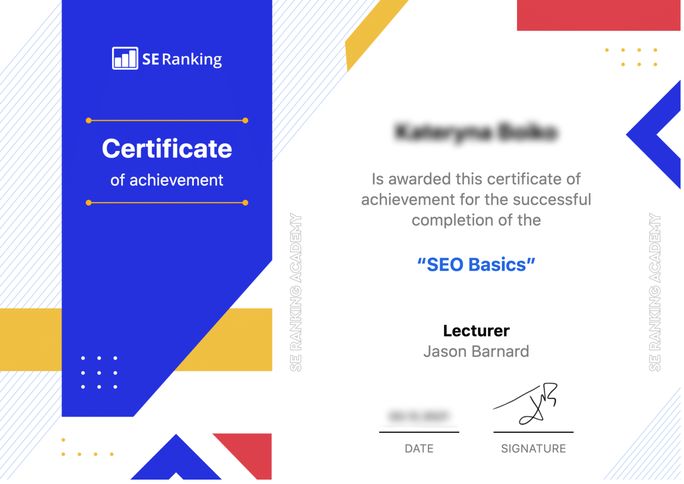 SE Ranking Academy Certificate SE Ranking Academy Certificate