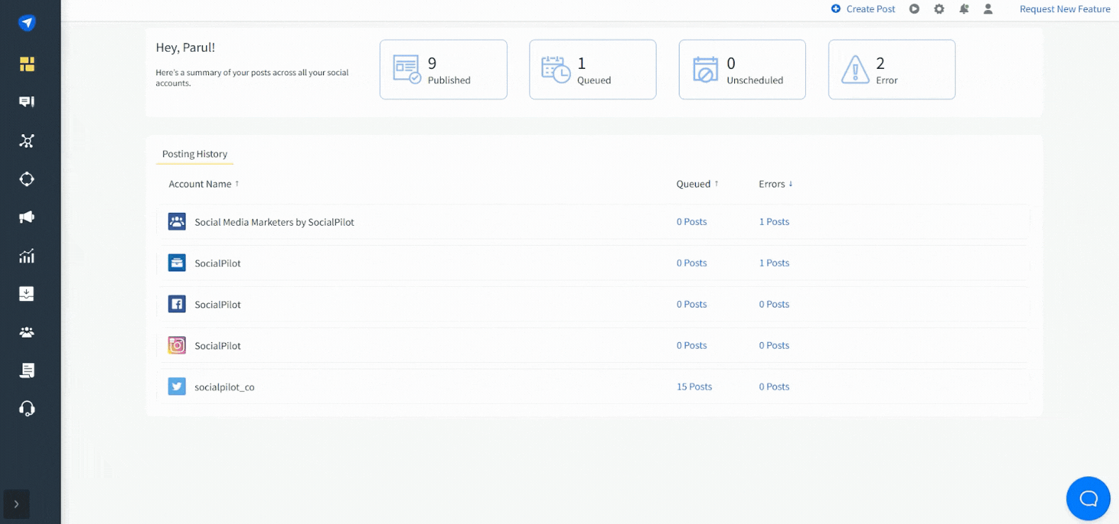 Posting Schedules update account