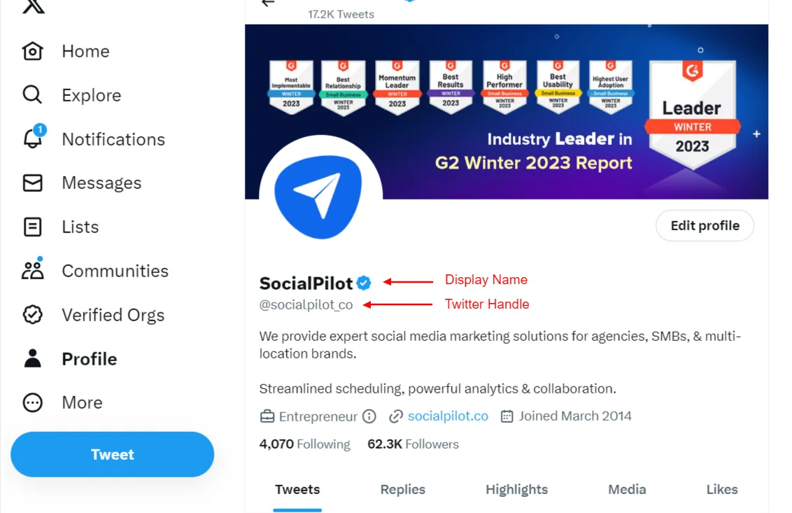 Twitter username and display name Twitter username and display name