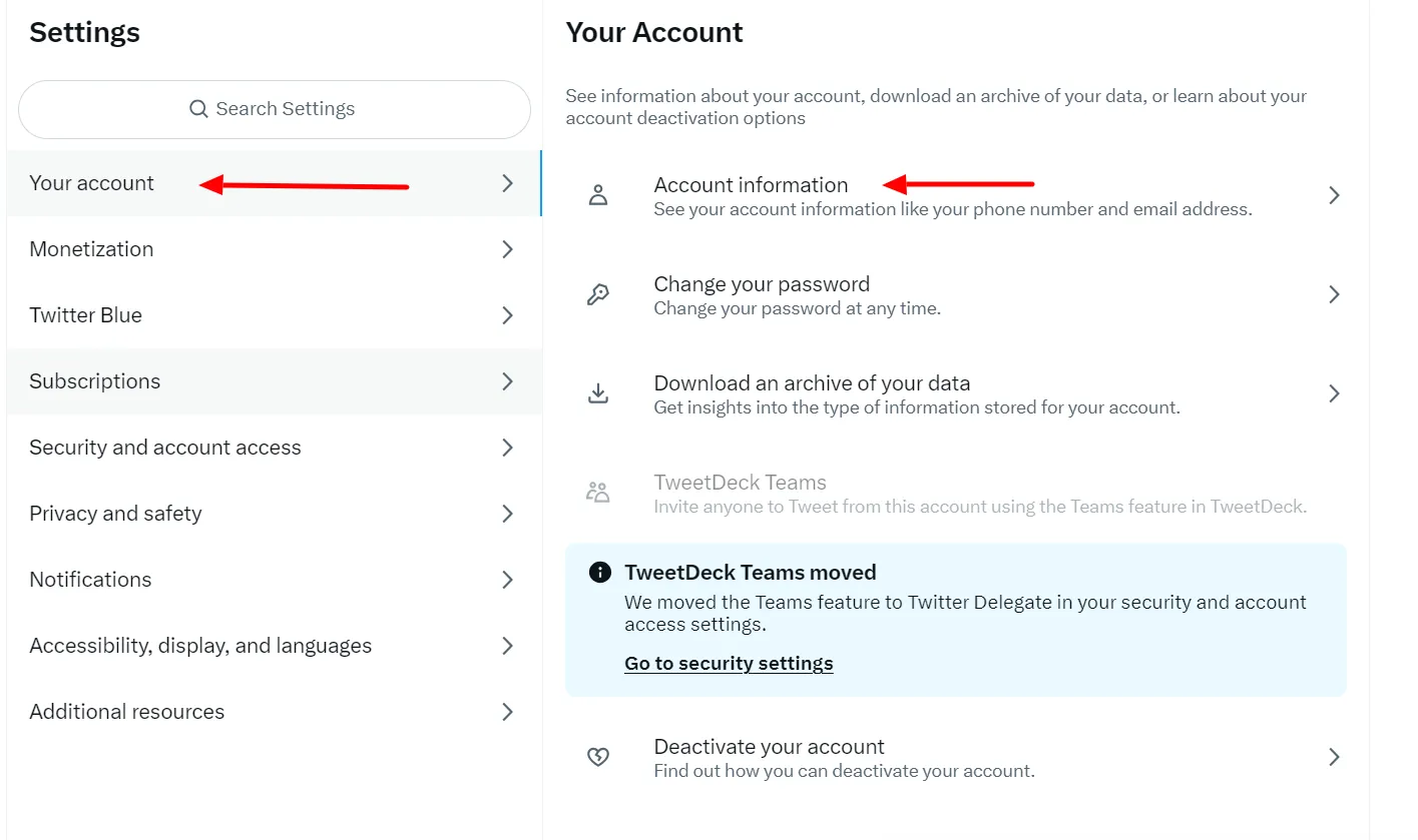 account information account information