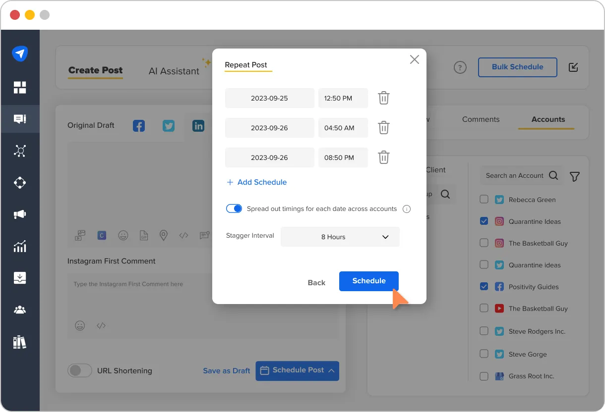 Evenly Stagger Posts Across Multiple Accounts Directly Evenly Stagger Posts Across Multiple Accounts Directly
