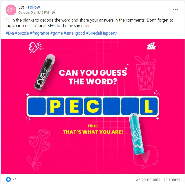 Facebook Fill in the blanks post example