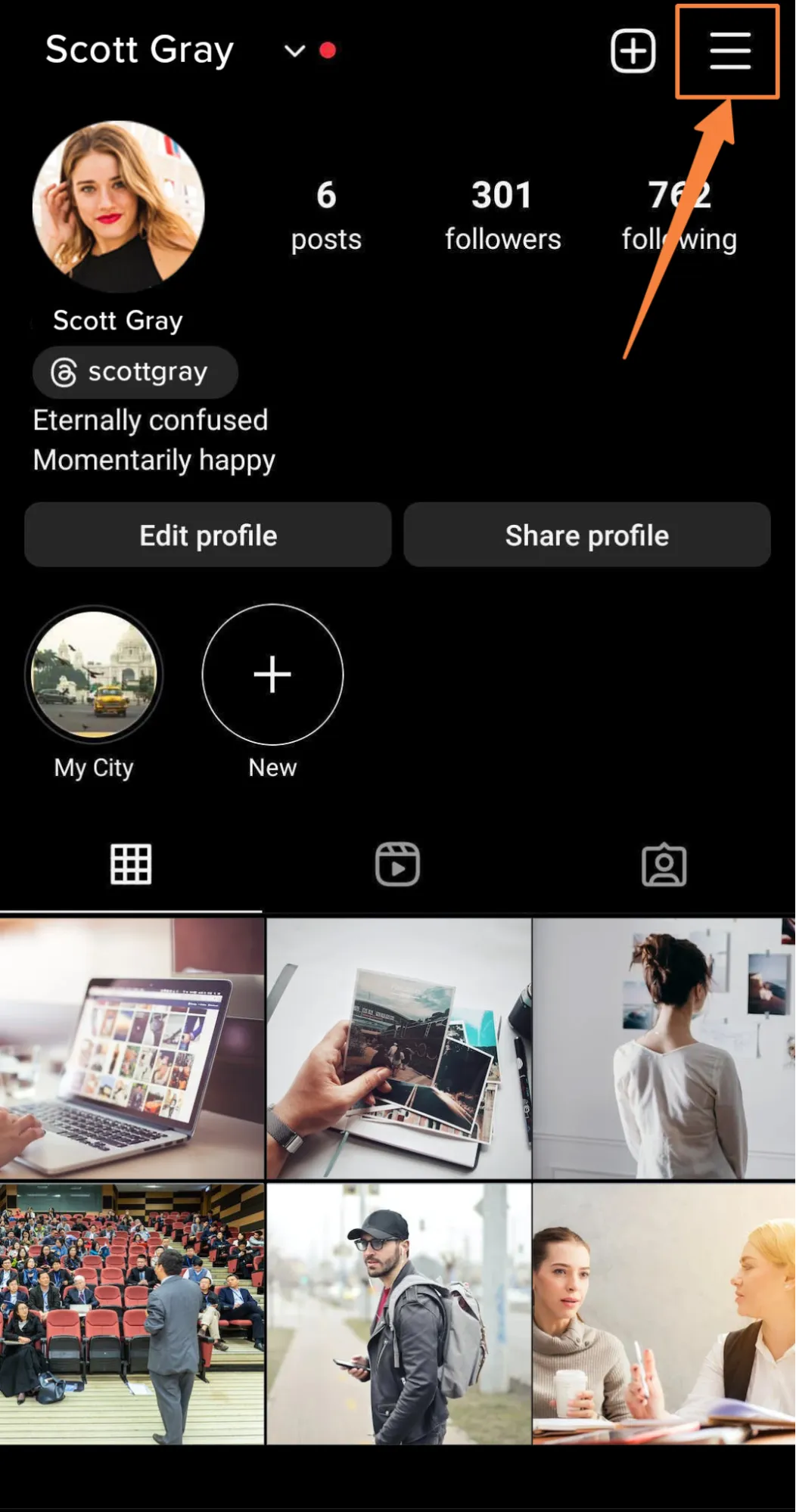 Instagram profile and click on the hamburger icon Instagram profile and click on the hamburger icon