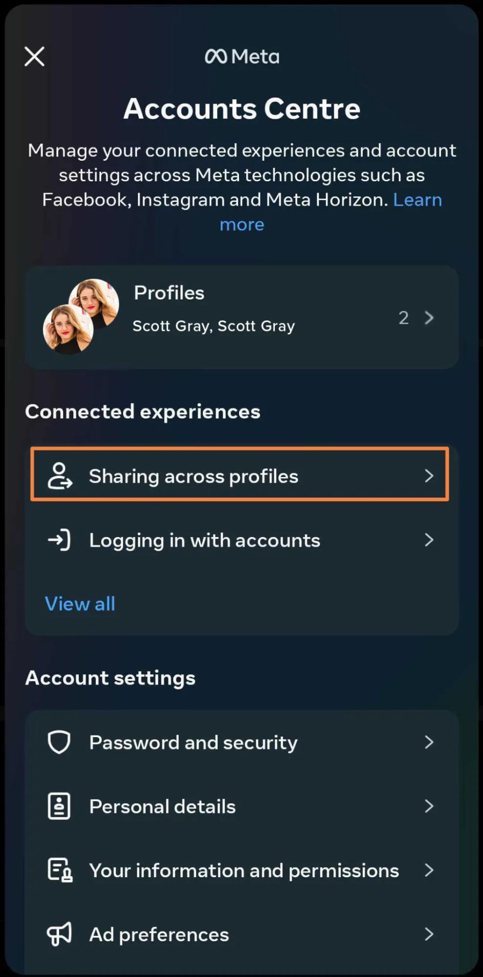 Sharing across profiles Sharing across profiles