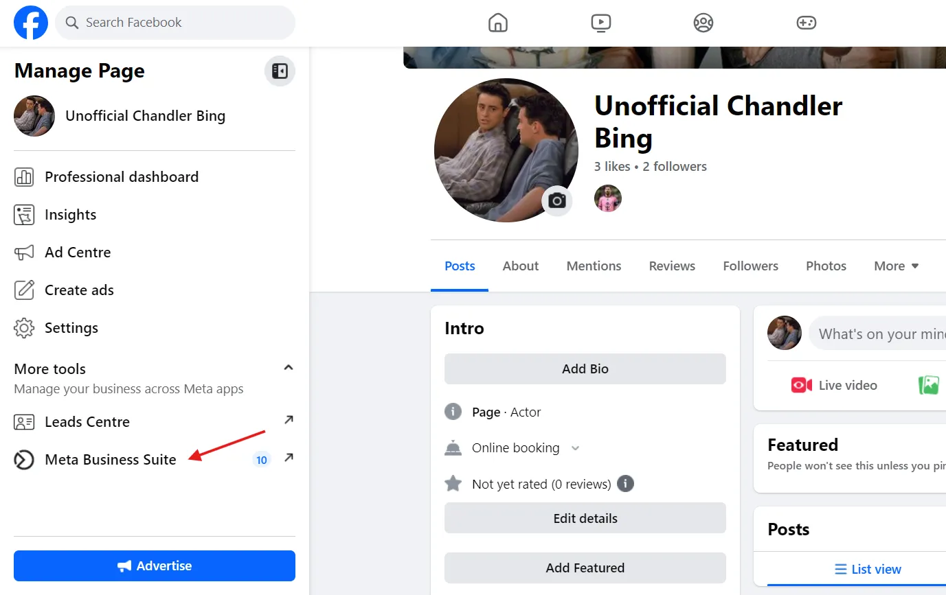 Manage Facebook page Manage Facebook page