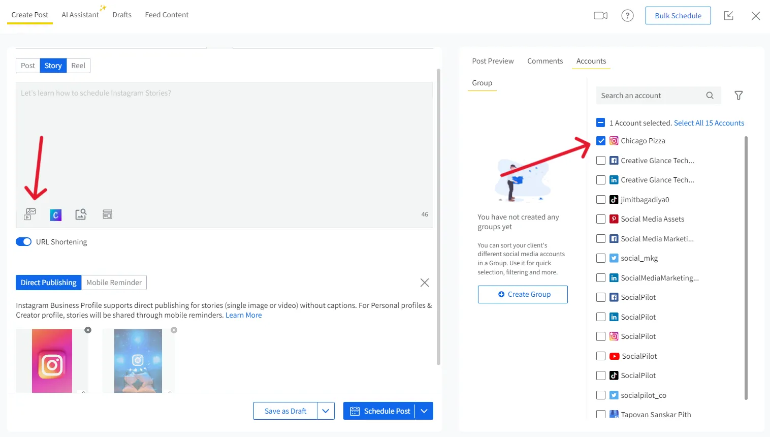Upload Media and Select Account Upload Media and Select Account