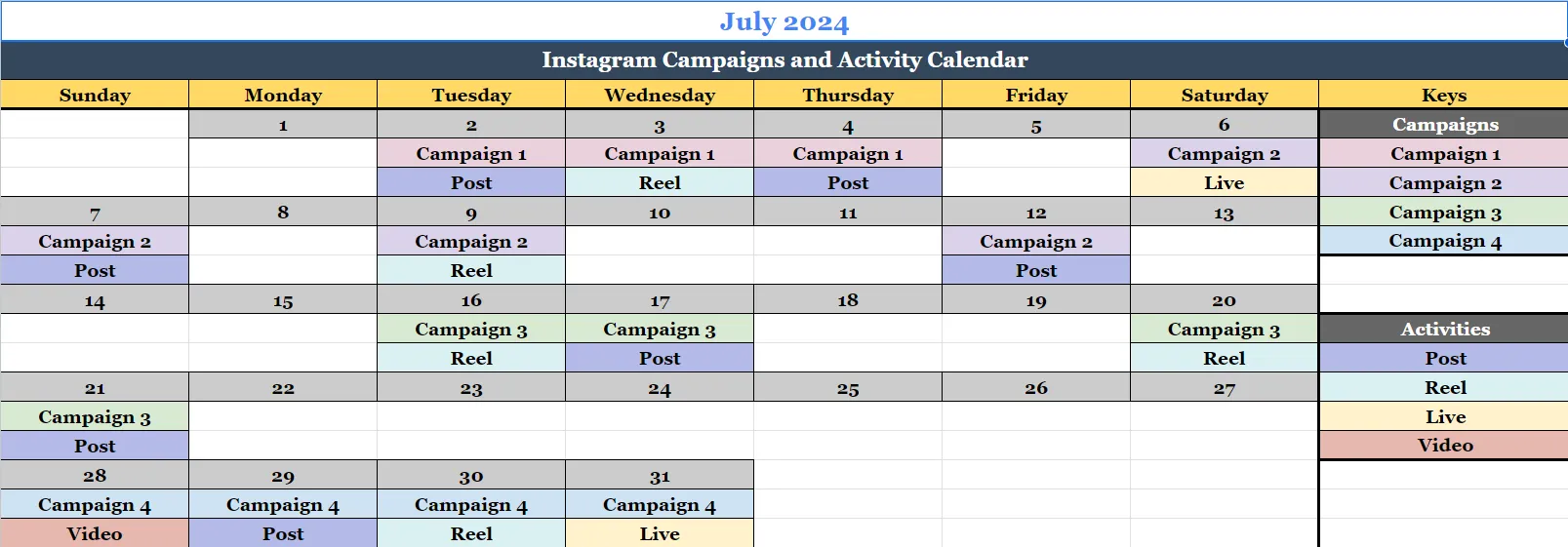 Instagram Calendar for Campaigns and Activities Instagram Calendar for Campaigns and Activities
