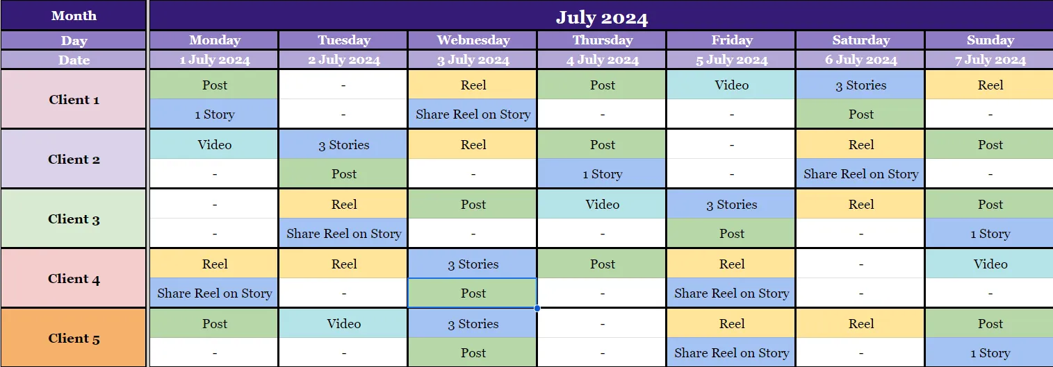 Instagram Content Calendar of Clients Instagram Content Calendar of Clients