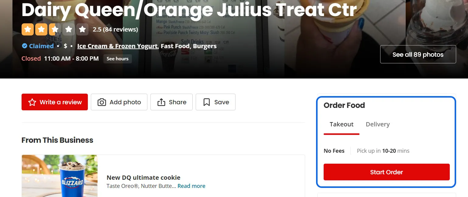 Users can take action with a business on Yelp Users can take action with a business on Yelp