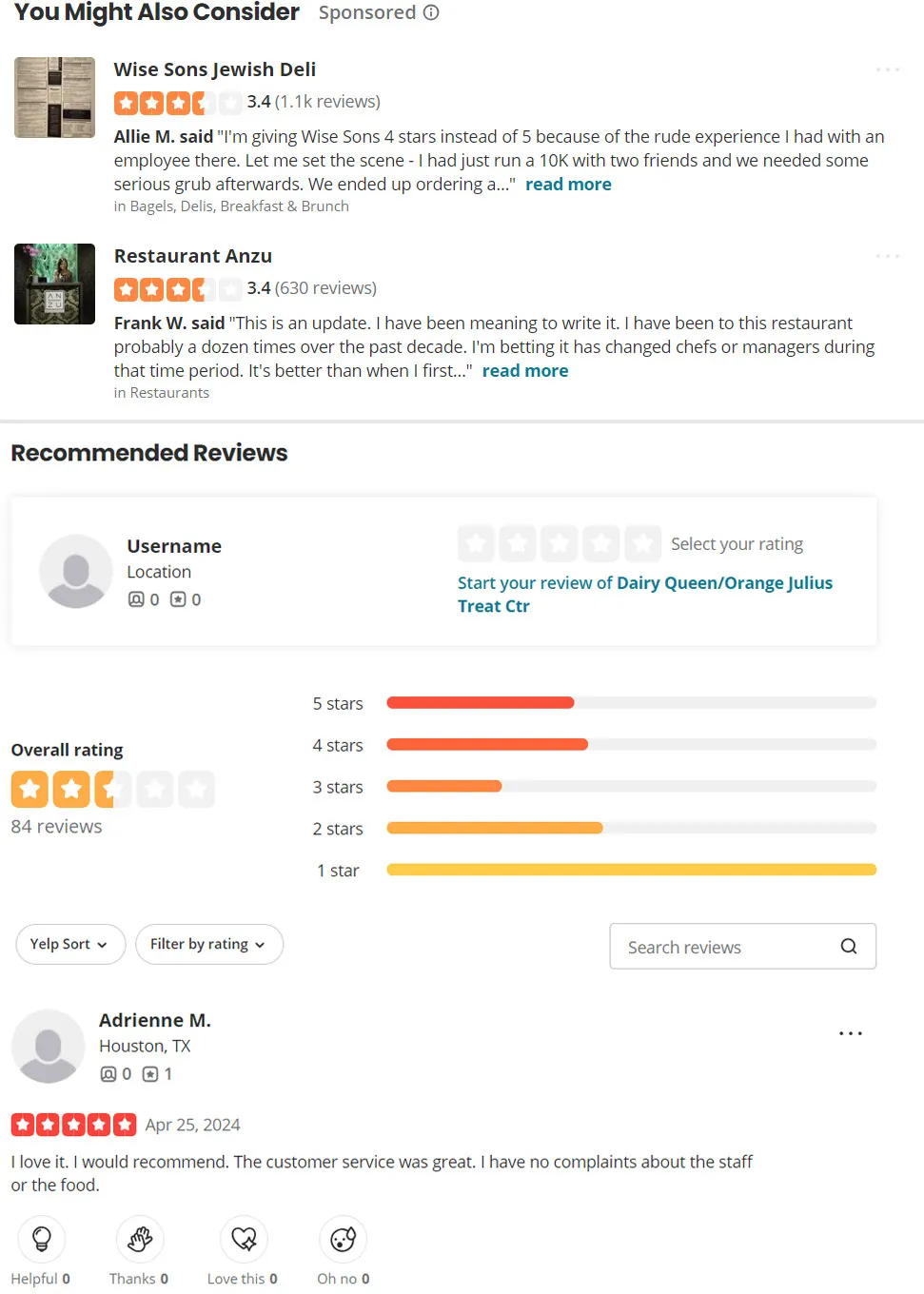 Reviews and ratings on Yelp Reviews and ratings on Yelp