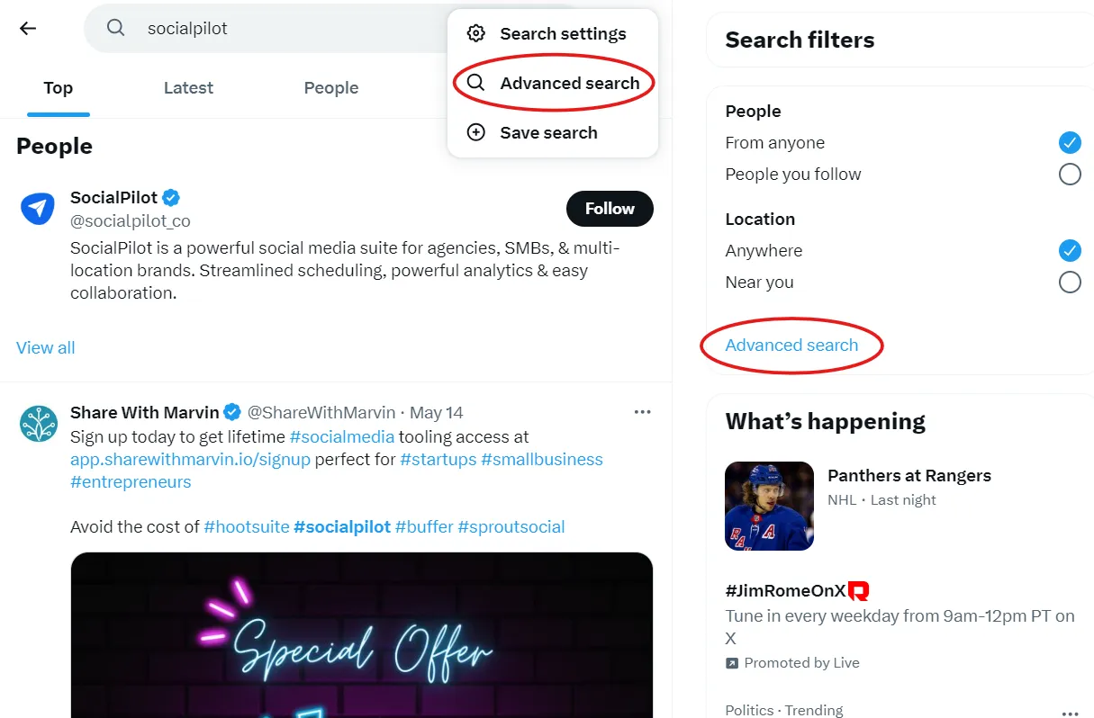 Twitter search page Twitter search page