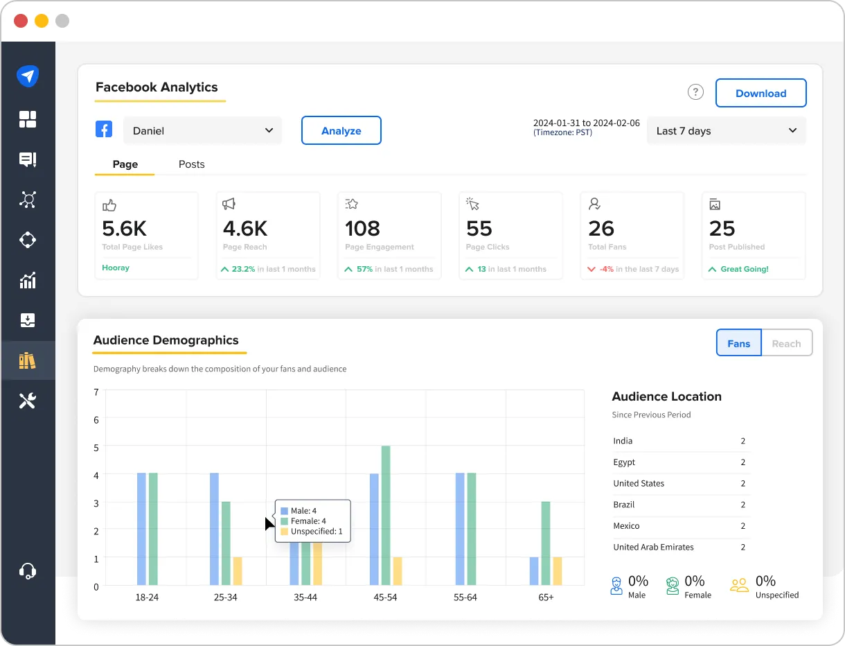 Facebook Analytics in SocialPilot App Facebook Analytics in SocialPilot App