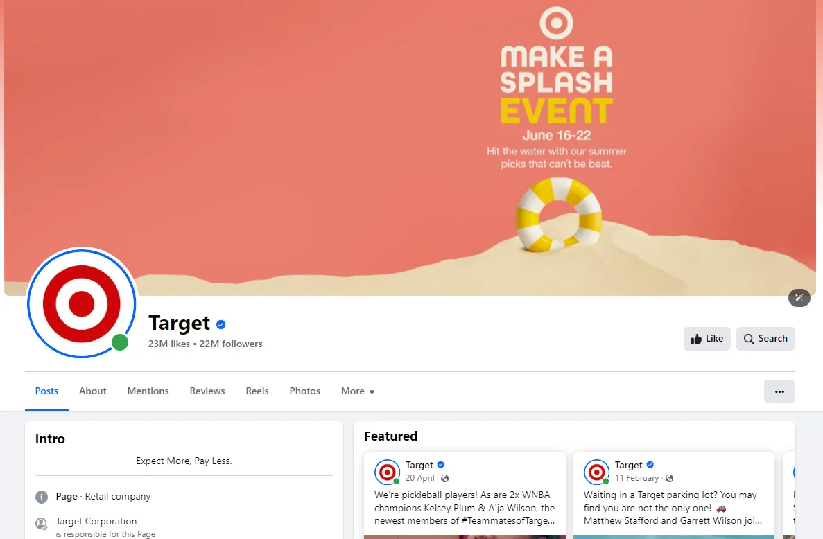 Facebook page of Target Facebook page of Target