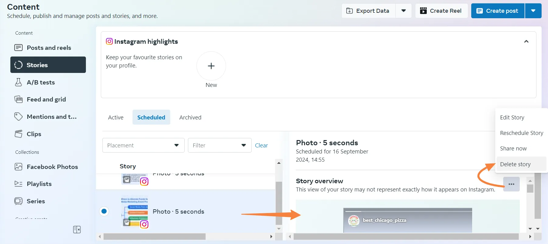 Opt for Delete Story Opt for Delete Story