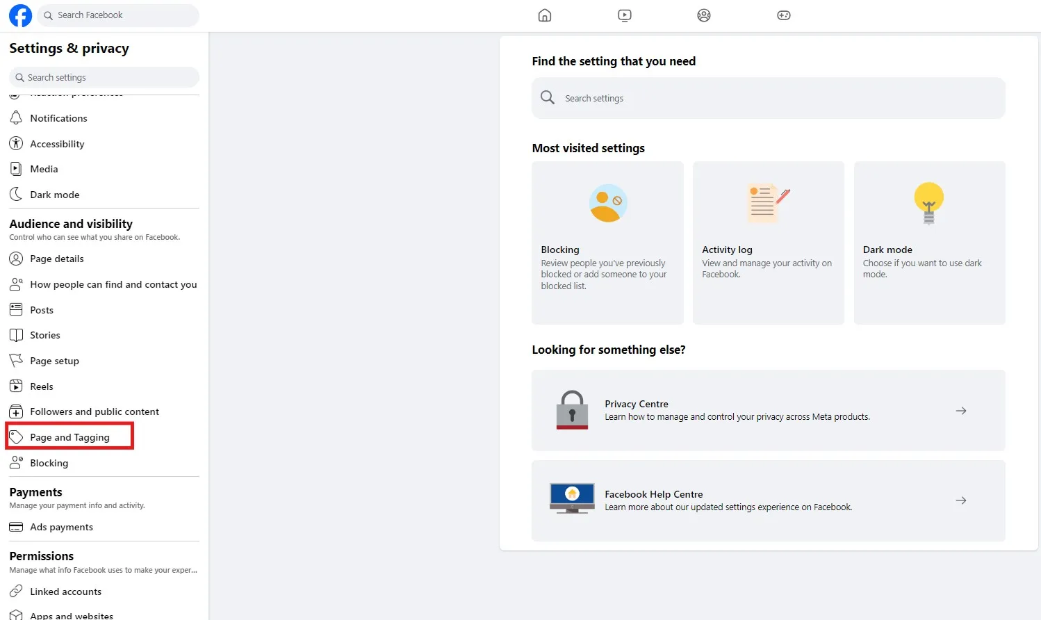 Page and tagging option Facebook Page and tagging option Facebook