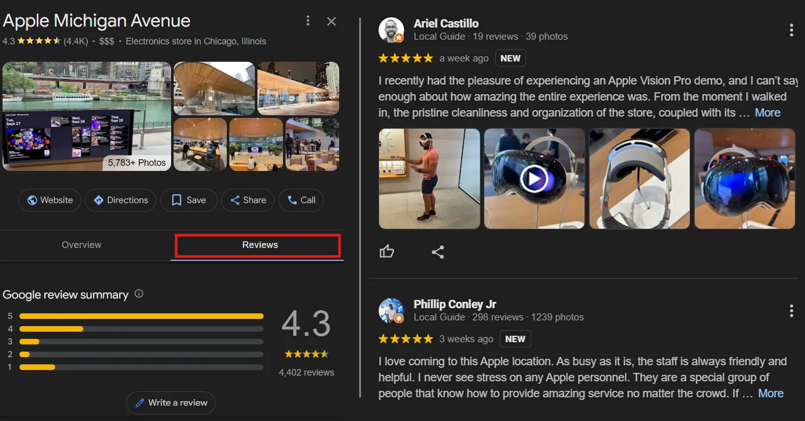 Review section on Google review Review section on Google review