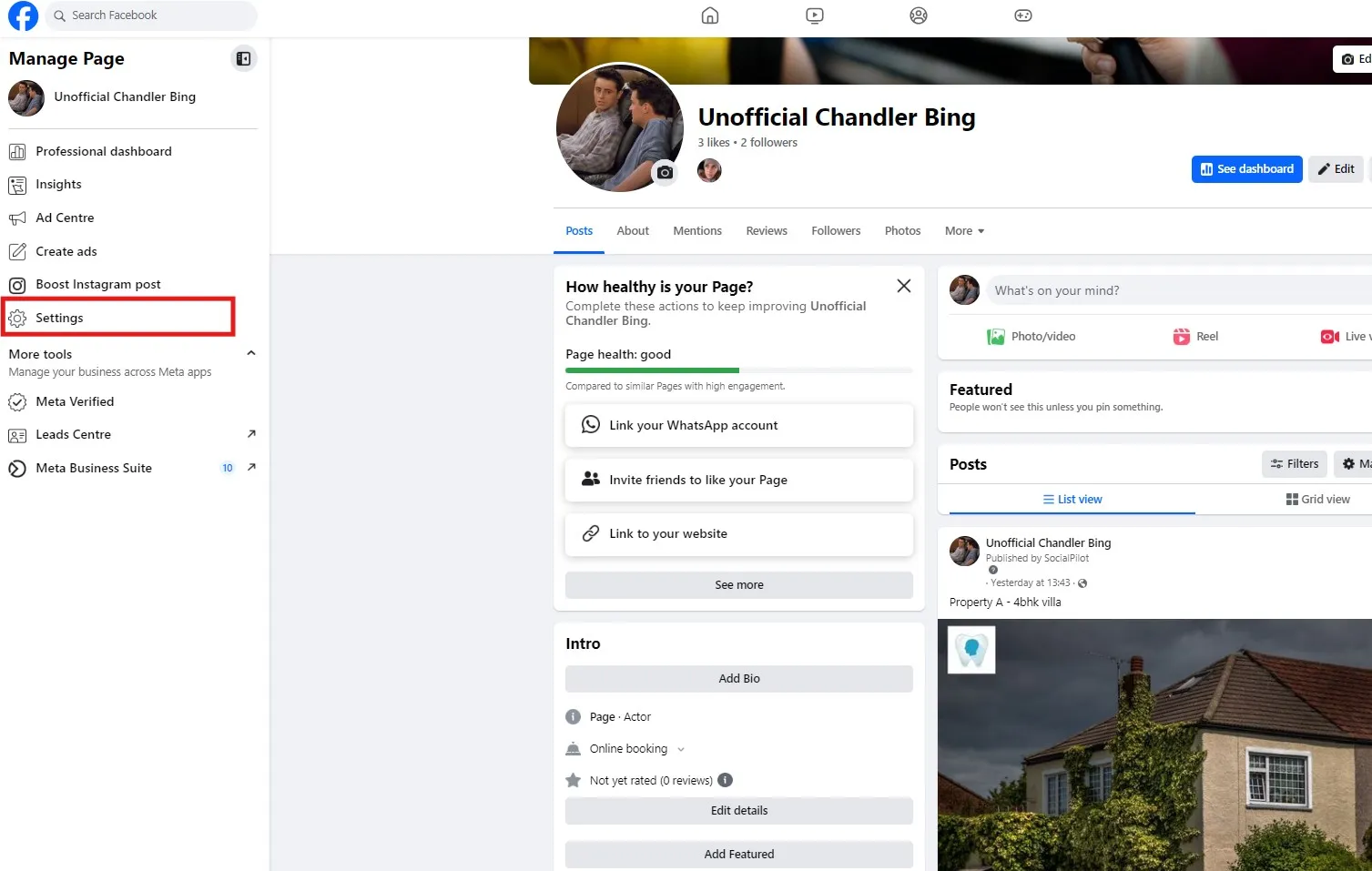 Settings Option in Facebook Business Page Settings Option in Facebook Business Page