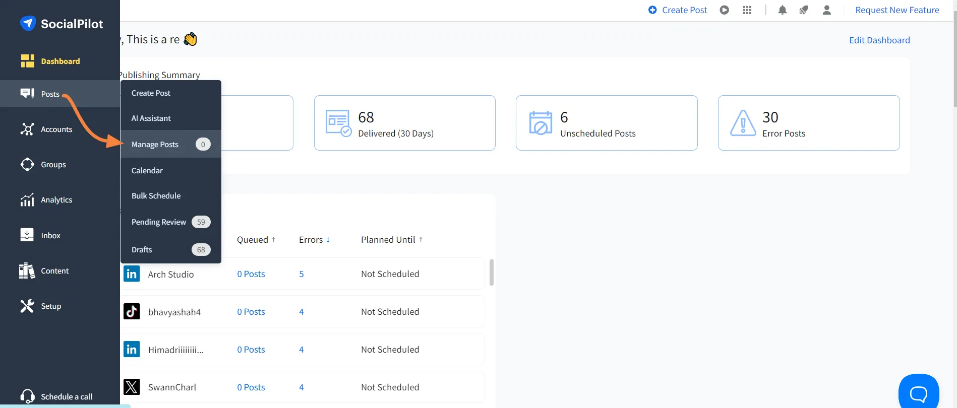 SocialPilot and go to Manage Posts SocialPilot and go to Manage Posts