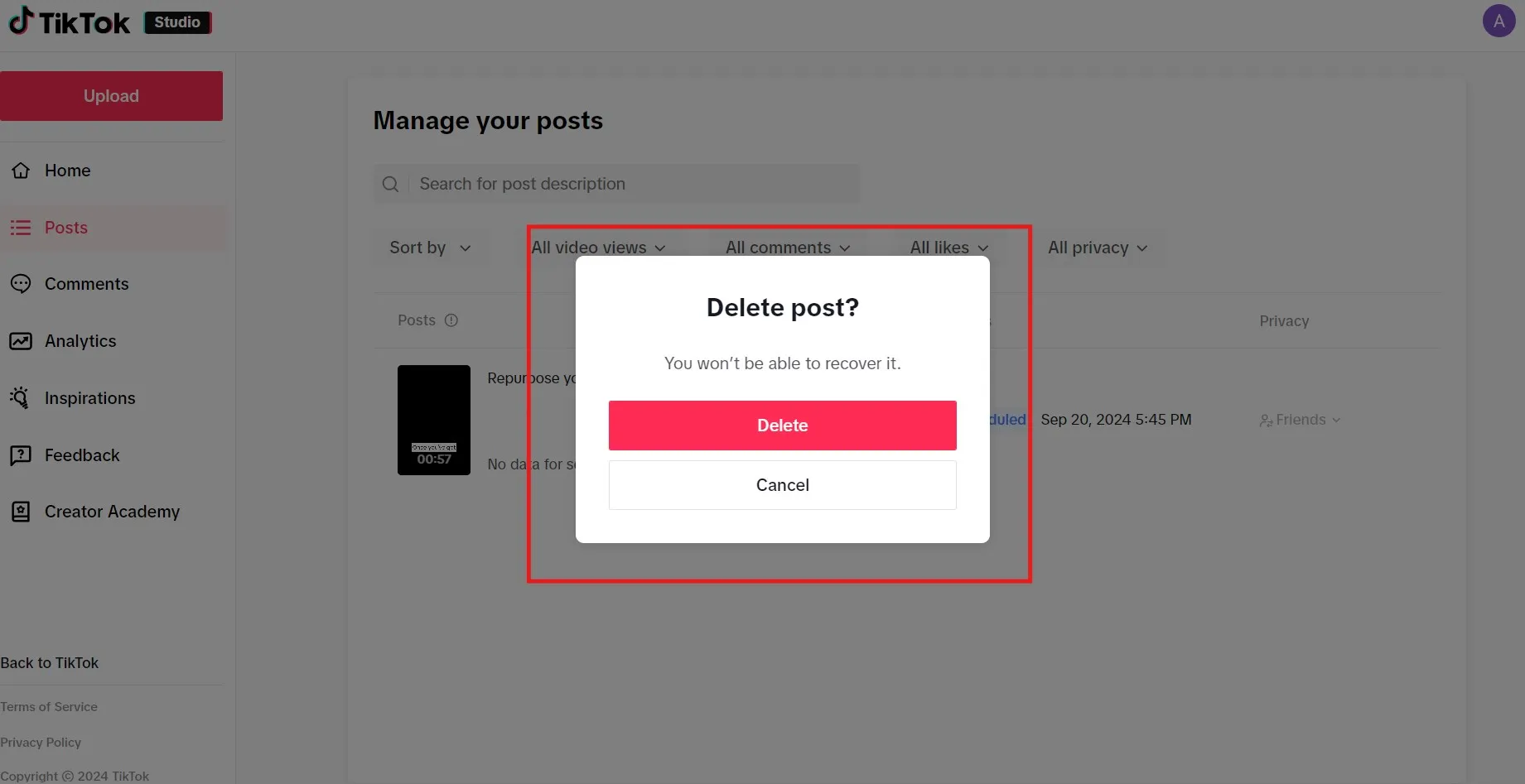 Click on Delete to remove your post Click on Delete to remove your post
