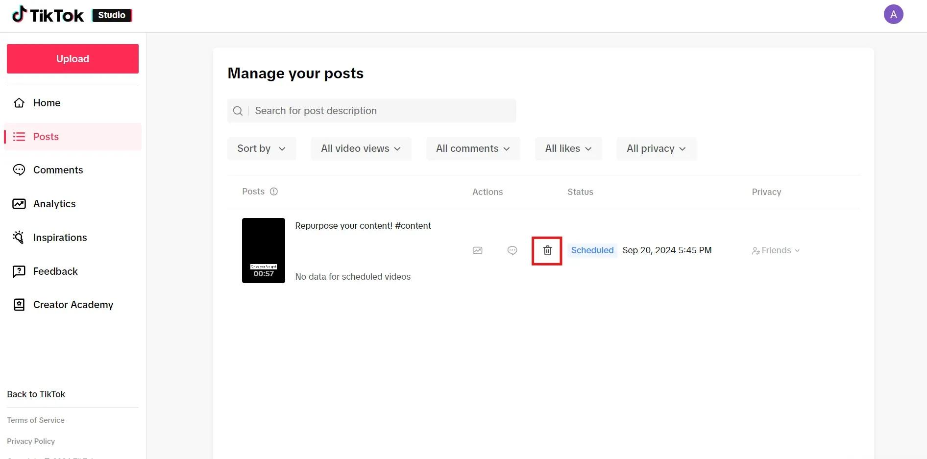 Click on delete button Click on delete button