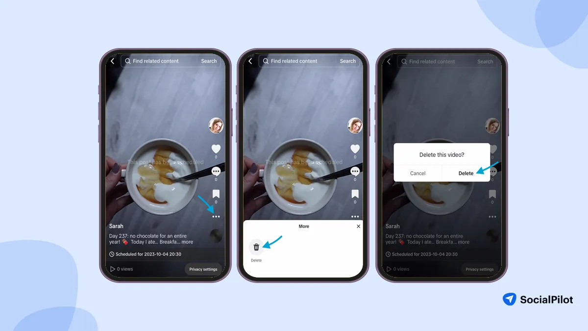 Deleting TikTok post on SocialPilot Mobile app Deleting TikTok post on SocialPilot Mobile app