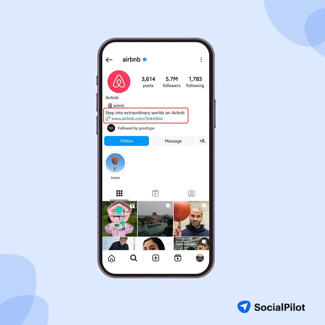 Instagram profile of Airbnb Instagram profile of Airbnb