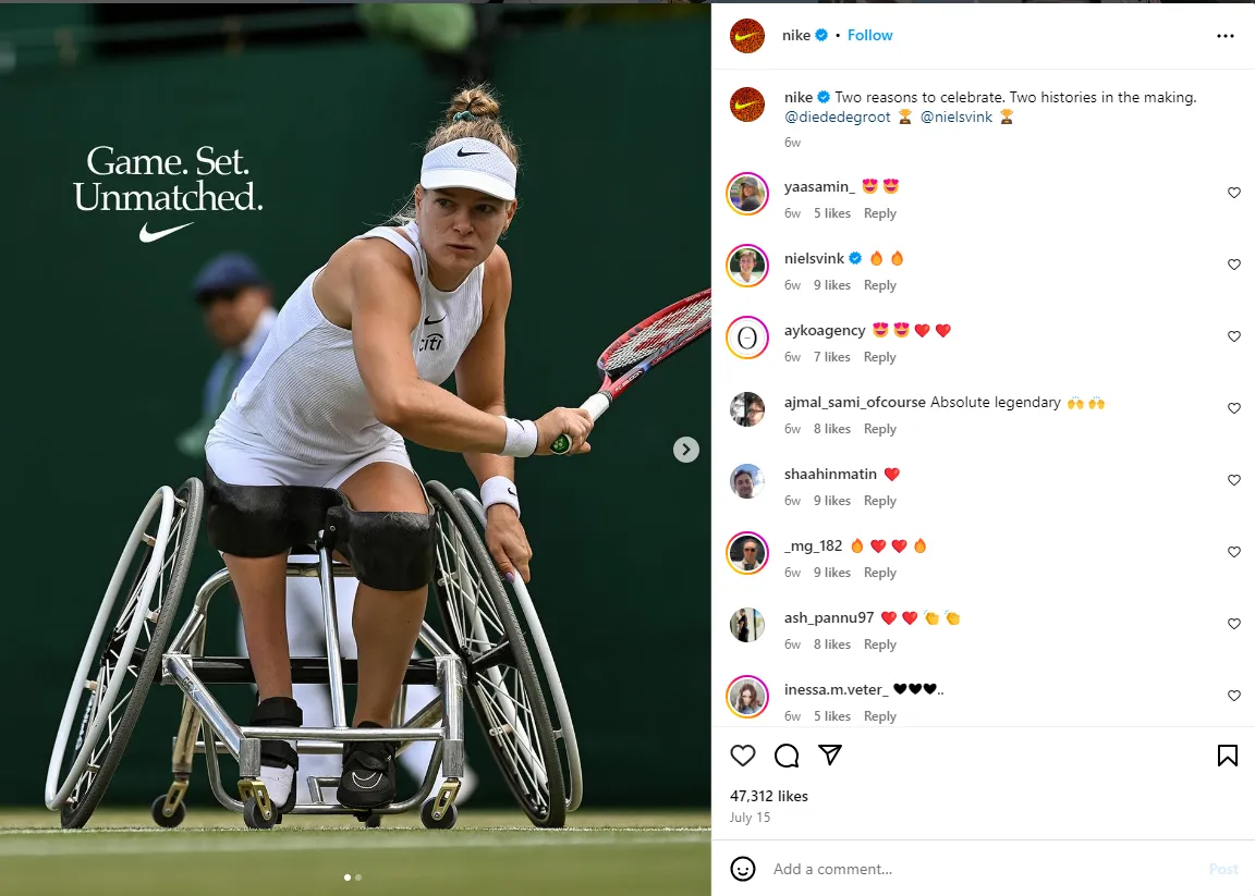 Nike’s Instagram post on diededegroot Nike’s Instagram post on diededegroot