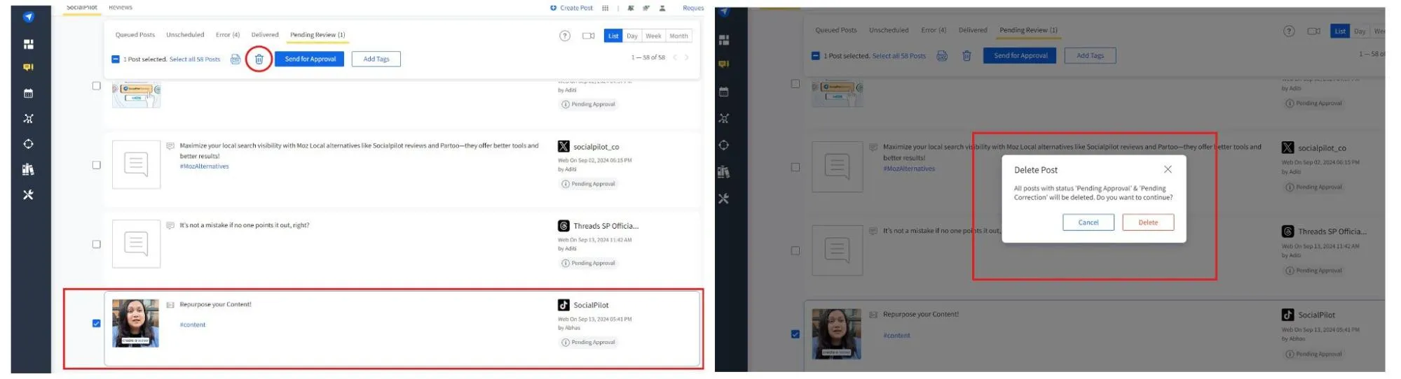 Select the post to be deleted and click on the delete button Select the post to be deleted and click on the delete button