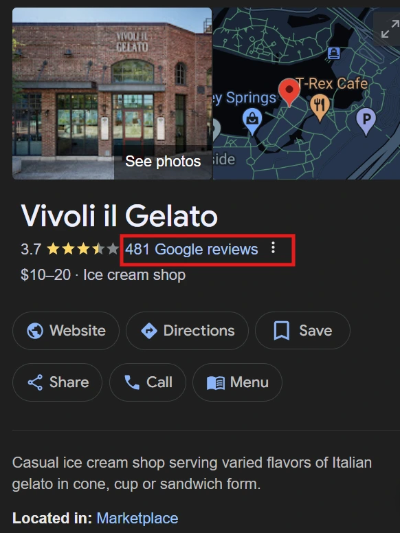 Link displaying number of reviews on Google Link displaying number of reviews on Google