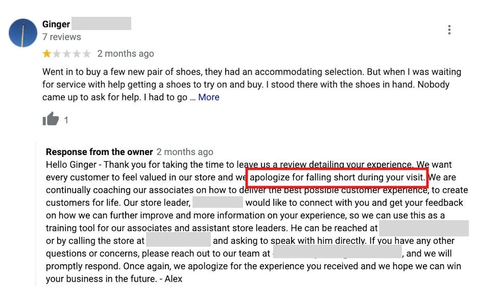 apologize for the poor experience apologize for the poor experience