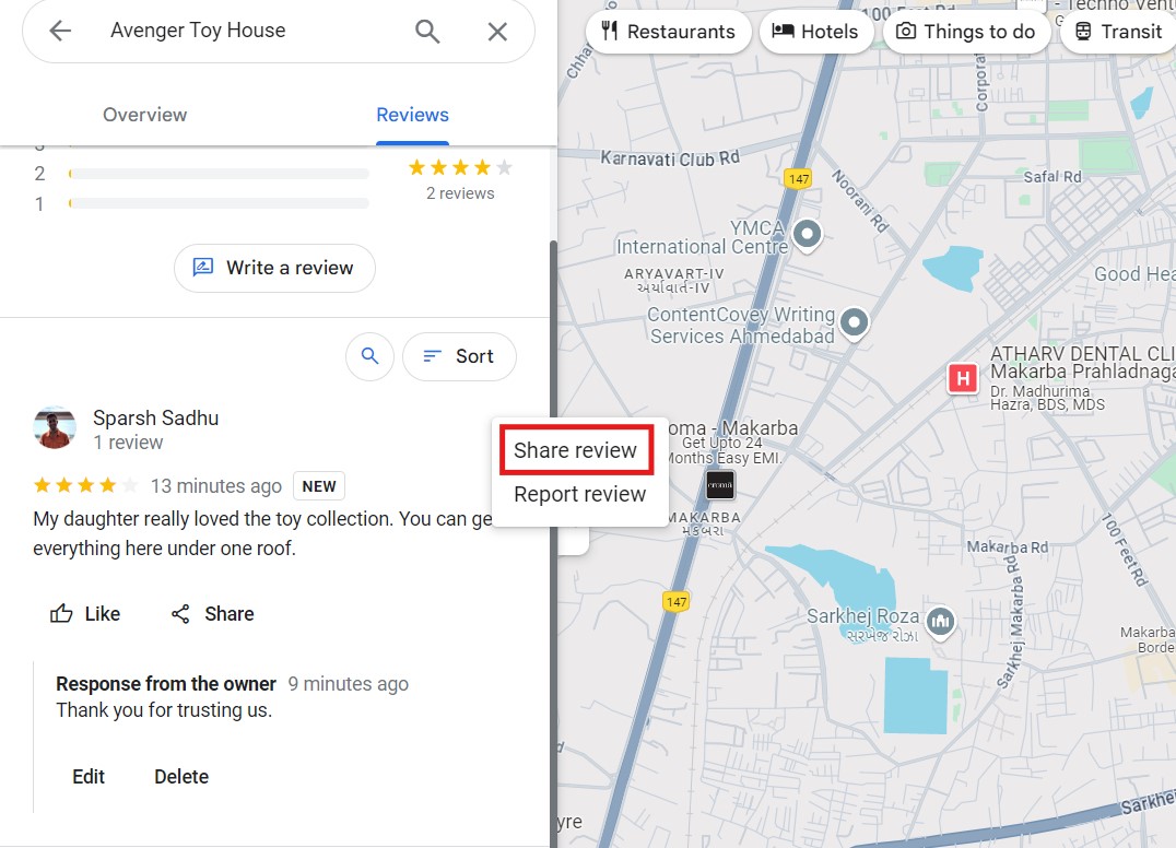 Click on Share Review button Click on Share Review button