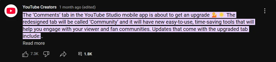 Turning the YouTube comment section to the Community tab Turning the YouTube comment section to the Community tab