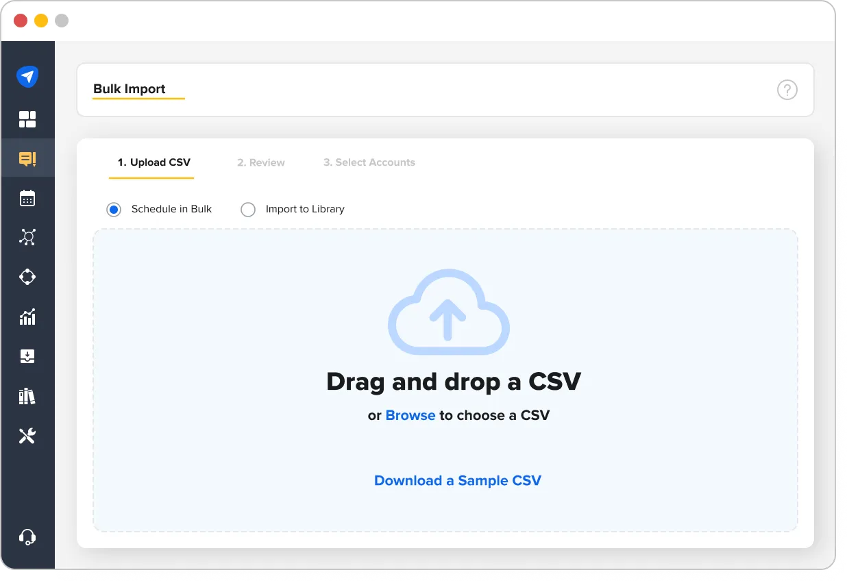 SocialPilot Bulk Import Screen SocialPilot Bulk Import Screen