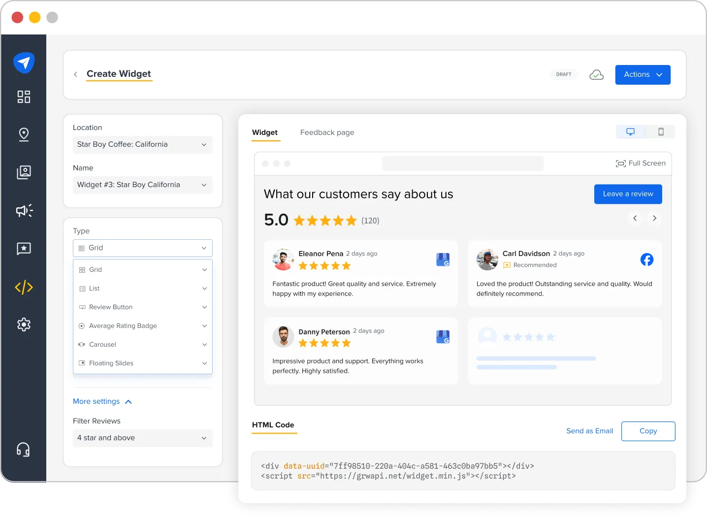 SocialPilot Reviews Create Widget Screen SocialPilot Reviews Create Widget Screen