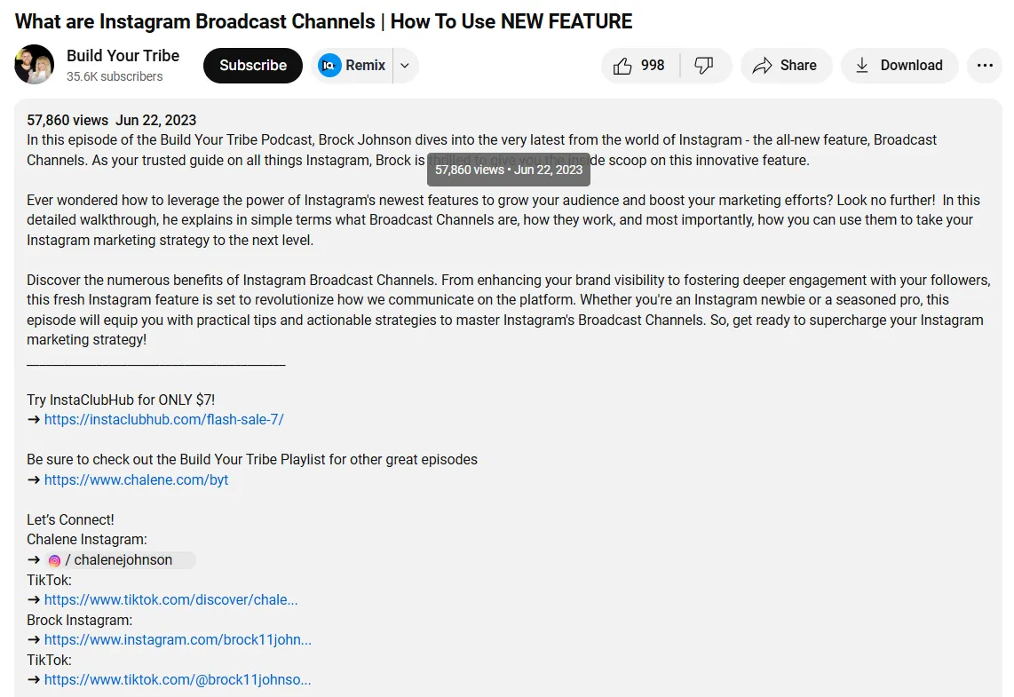YouTube Video description YouTube Video description