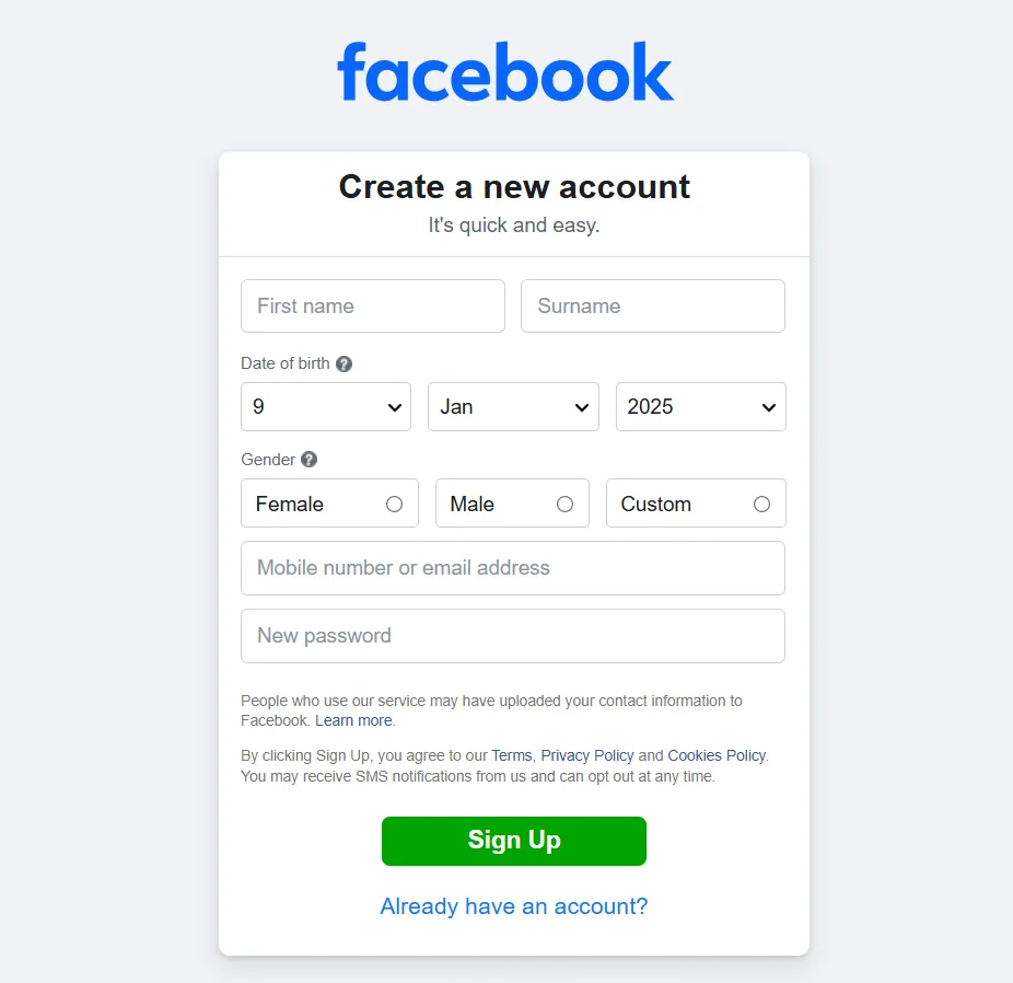 Create a New Account Create a New Account